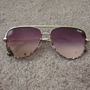 Quay Australia Gold Frame Tortoise Trim Sunglasses with Gradient Purple Lenses